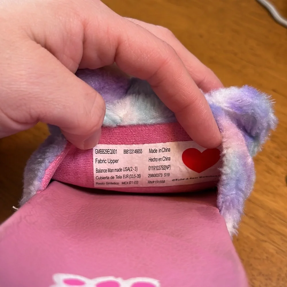 Build a Bear Brand Pastel Plush Sandals Size 2-3 Pink/Purple/Blue